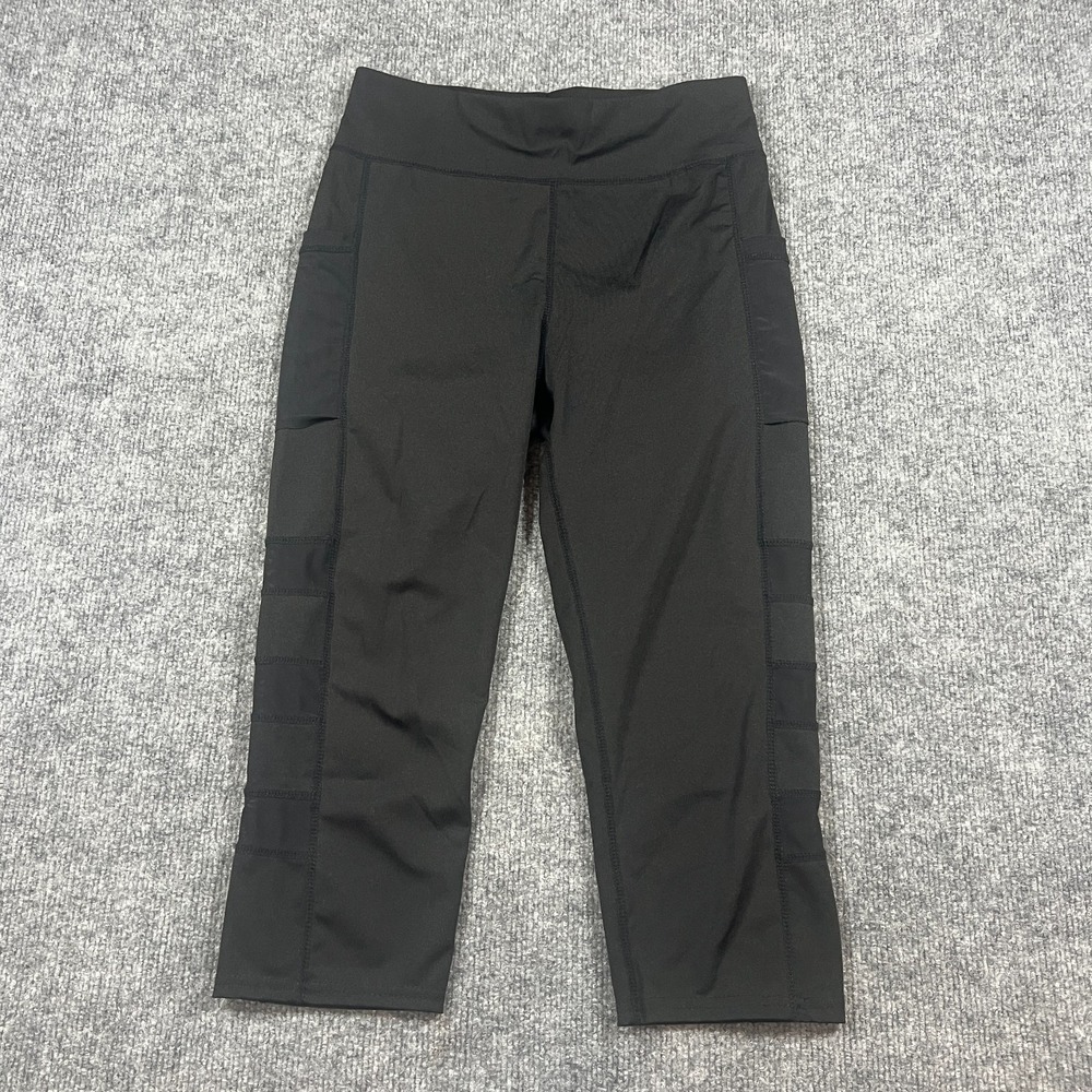 Jvini Capri Leggings Womens Black Nylon Stretch High Waisted Mesh Panel Yoga